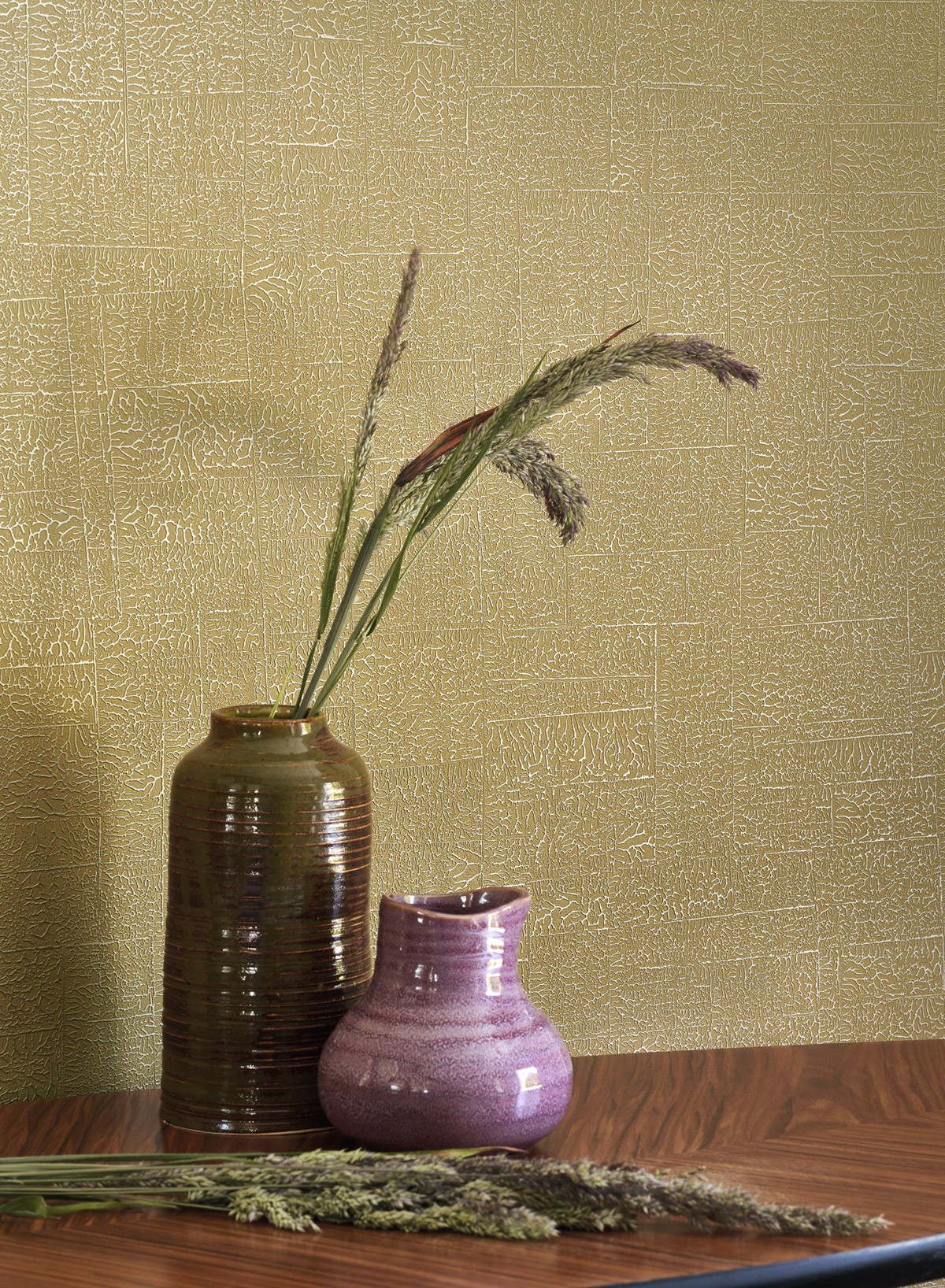 Papier peint Géométrie Minimaliste Ecume ocre vert argenté - Sentier des Dunes de Casadéco | Réf. SENT200967736