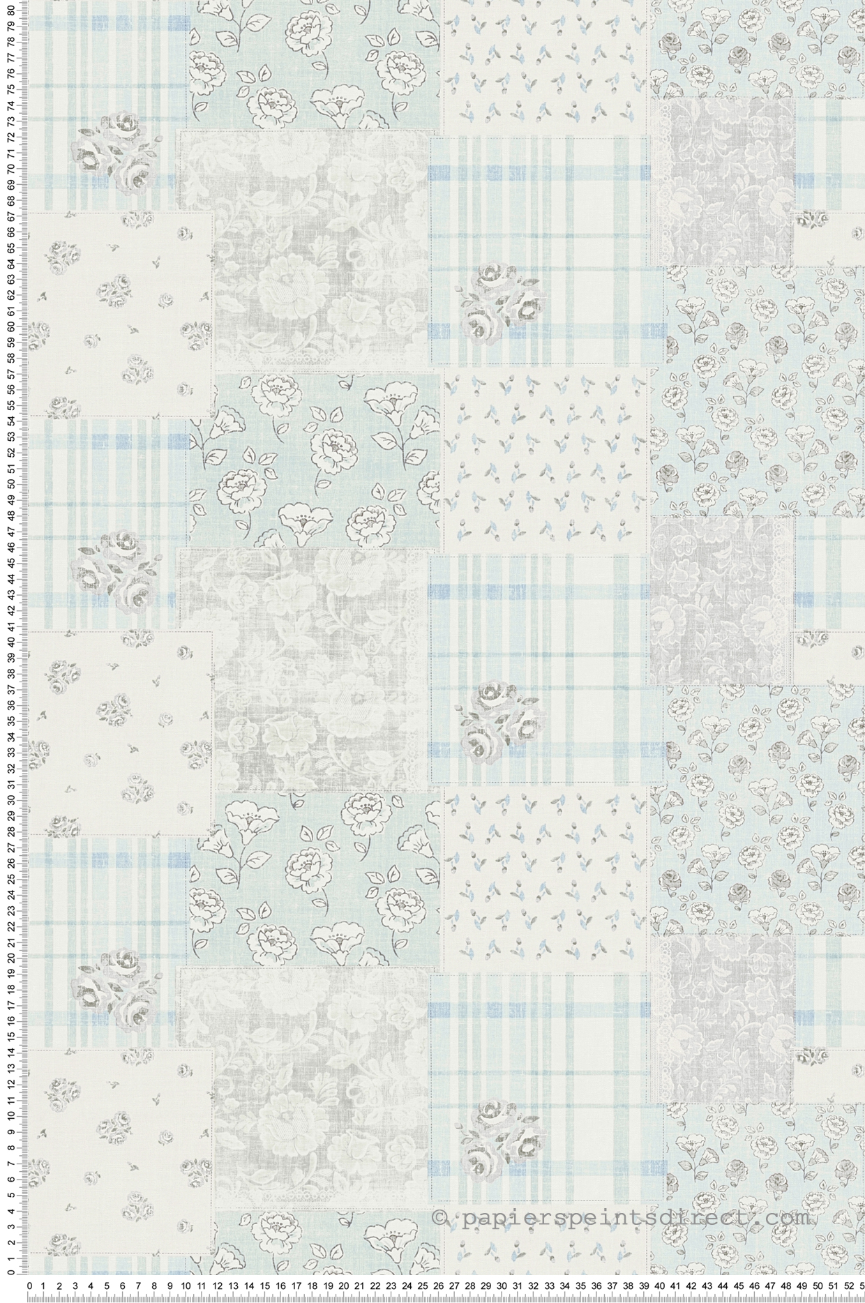 Papier peint Patchwork Fleuri gris bleu - Maison Charme d'A.S. Création | Réf. AS-390664