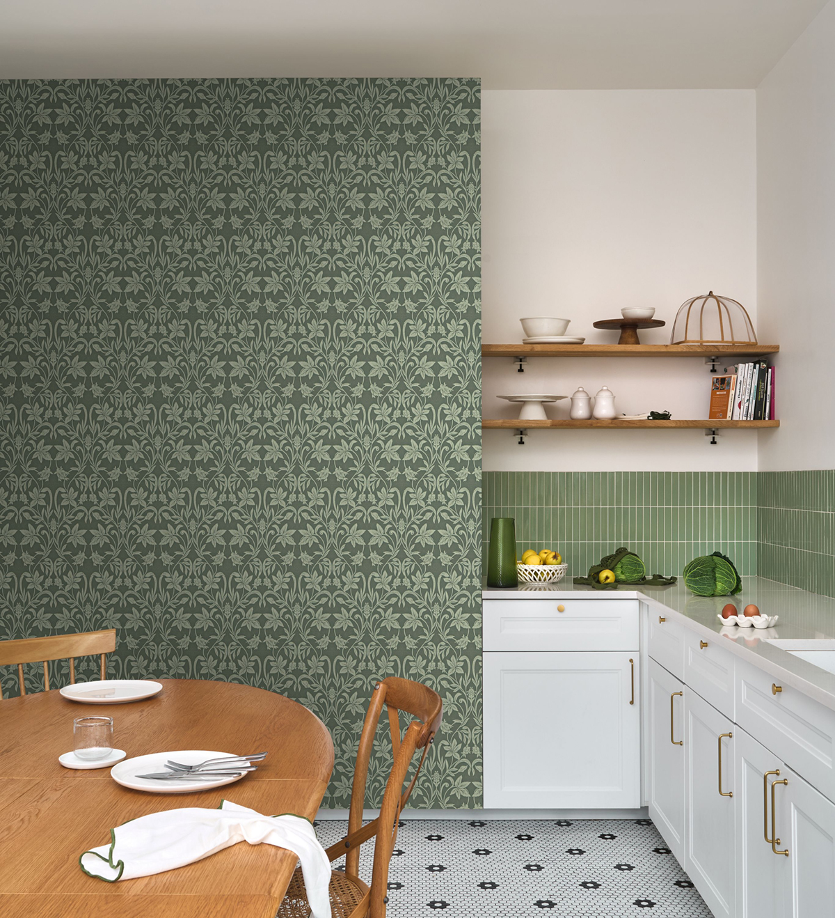 Papier peint Feuille Style Anglais Primrose vert sauge - Heritage de Casadéco | Réf. HETA201237608