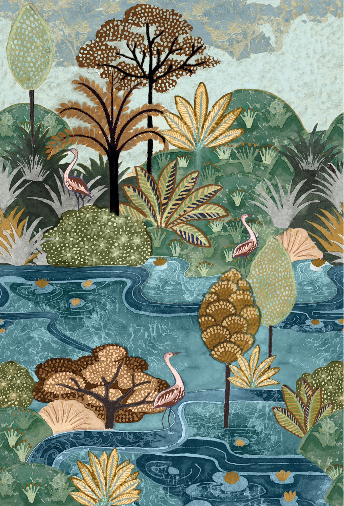 Papier peint Panoramique Lagune Aruba multicouleurs - Panoramas 2 de Casamance | Réf. CAS-75610814