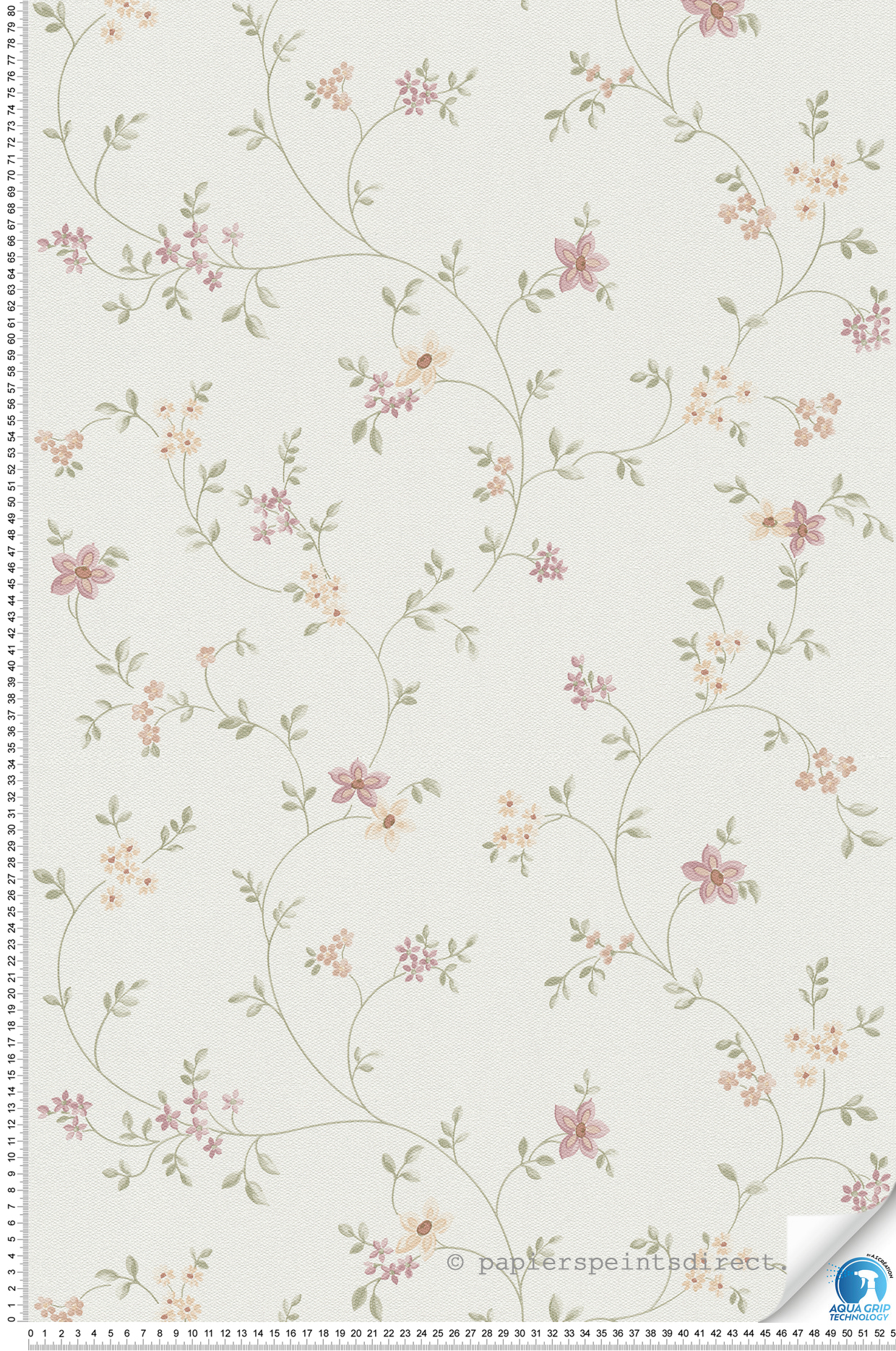 Papier peint préencollé Ramage Fleur Charme vert beige - Designdrop d'A.S. Création | Réf. AS-784551