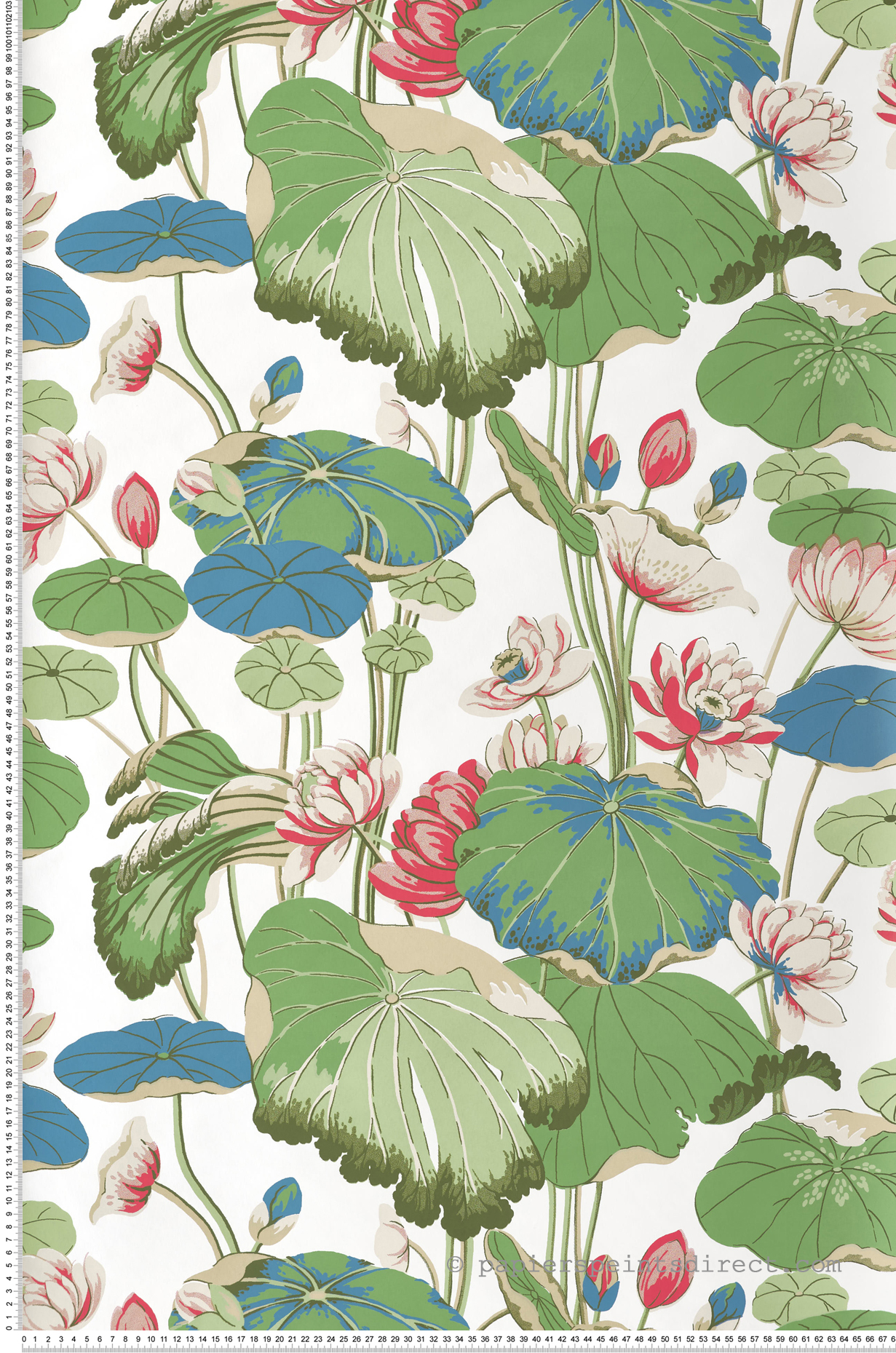 Papier peint Fleur de Lotus bleu vert rose - Greenhouse de York (Initiales) | Réf. INI-GO8293