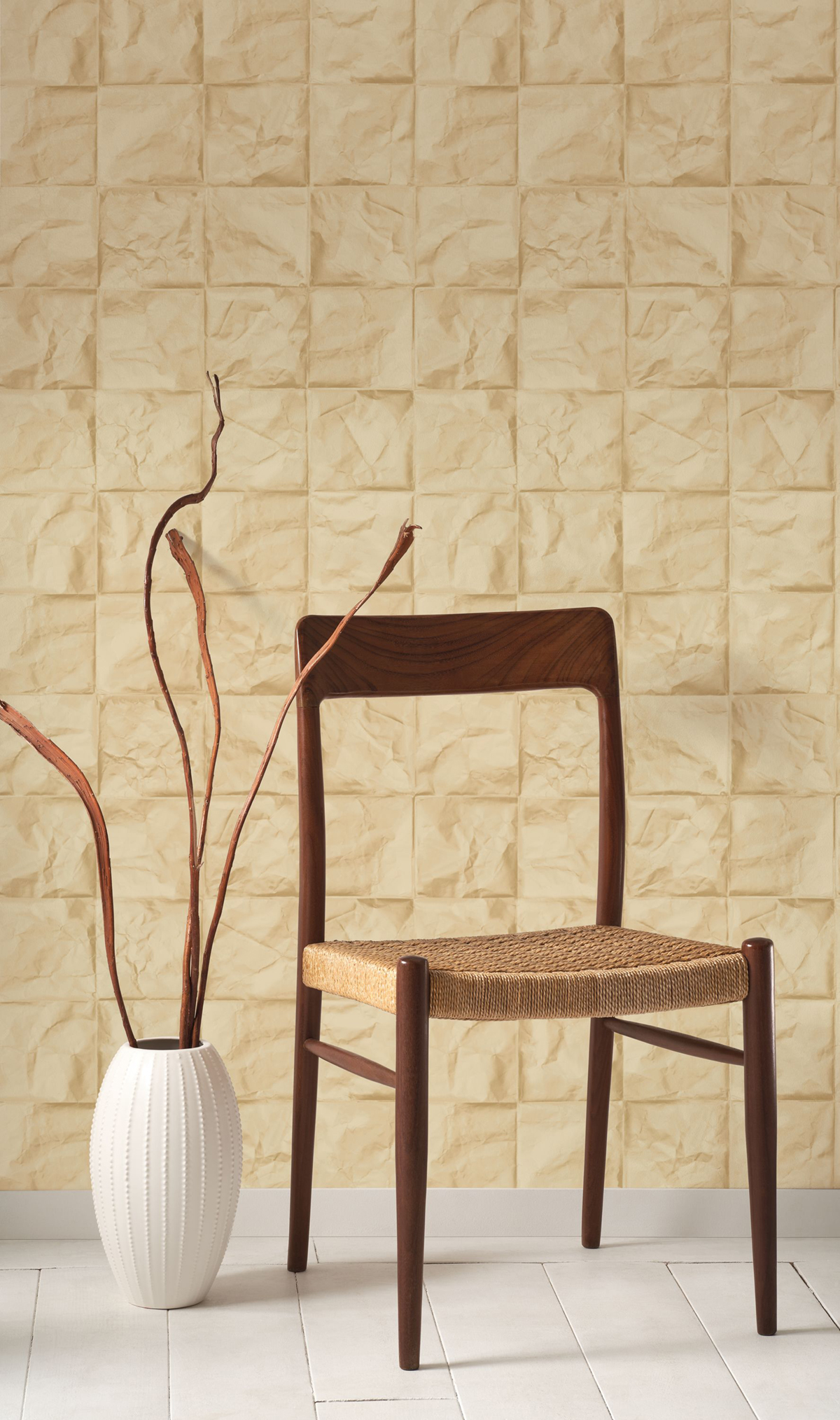 Papier peint Carreaux Papier Froissé beige jaune - Papercraft de Casadéco | Réf. PAPC89642222