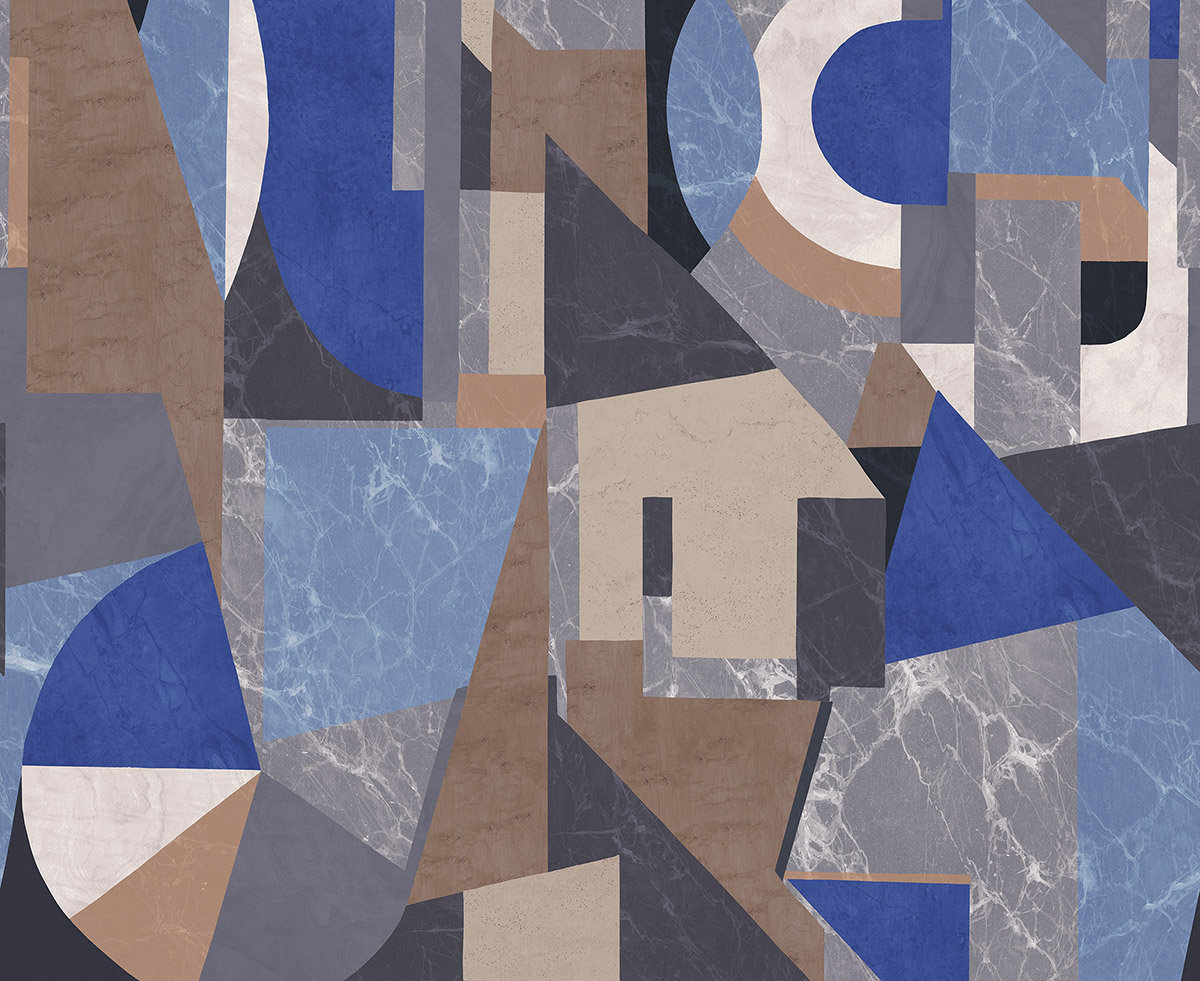 Papier peint panoramique Géométrique Pierre Palazzi bleu - A, B et C H260 - Rock de Masureel | Réf. MAS-DGROC104X-260