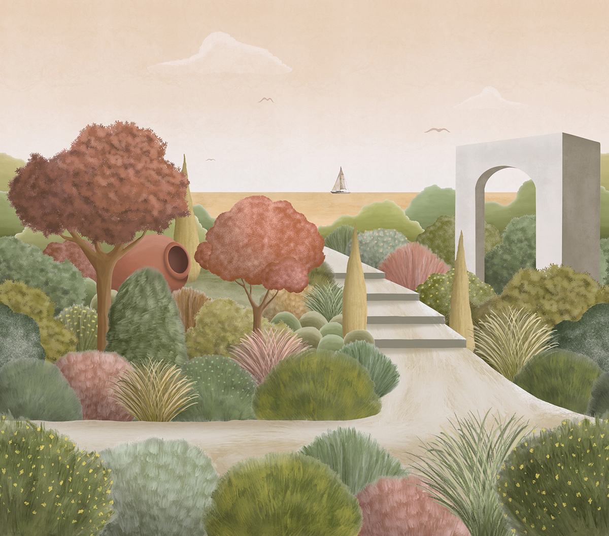 Papier peint panoramique Jardin Méditérranéen automne - Panorama 2 de Lutèce | Réf. LTC-PAN1503C