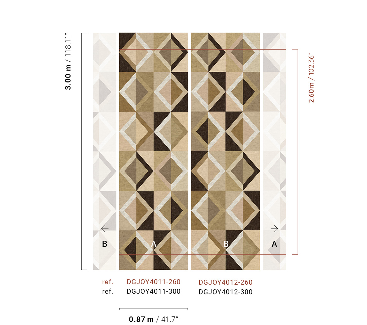 Papier peint panoramique Géométrique Lunca beige - B H260 - Joy de Masureel | Réf. MAS-DGJOY4012-260