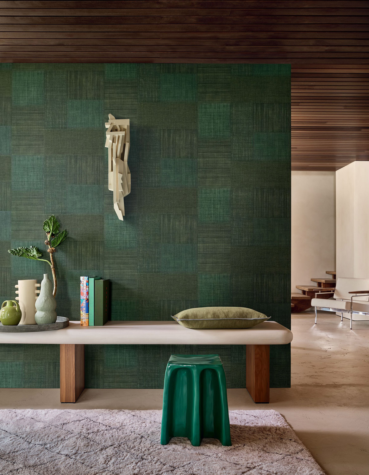 Papier peint Faux uni Rectangle Tissé Mestizo vert sapin - Casa Azul de Casamance | Réf. CAS-76321630