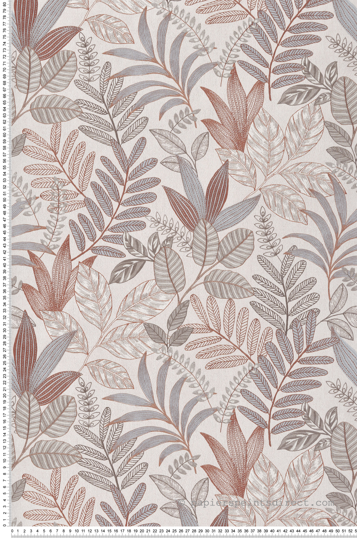 Papier peint Feuillage Brodé terracotta gris bleu - Allure de Lutèce | Réf. LTC-AL26292