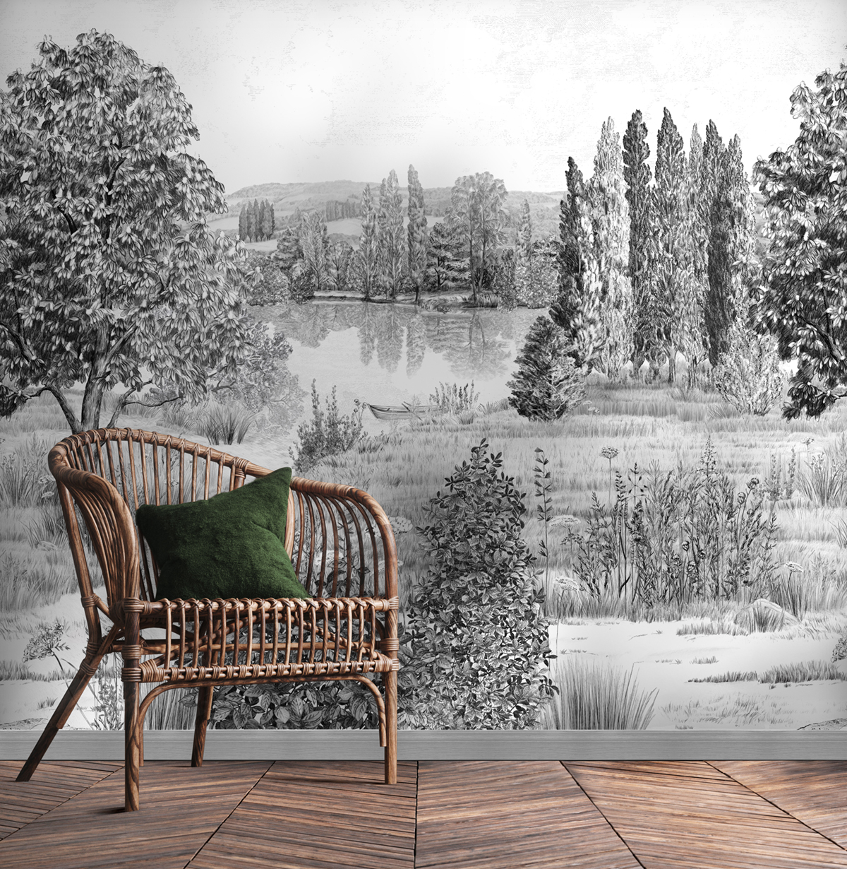 Papier peint panoramique Campagne Grisaille A 1/2/3 - Isidore Leroy AMB5