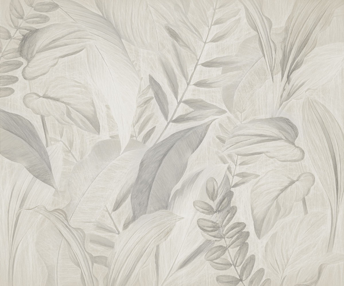 Papier peint panoramique Feuillage Tropical blanc cassé - Seasons de Komar