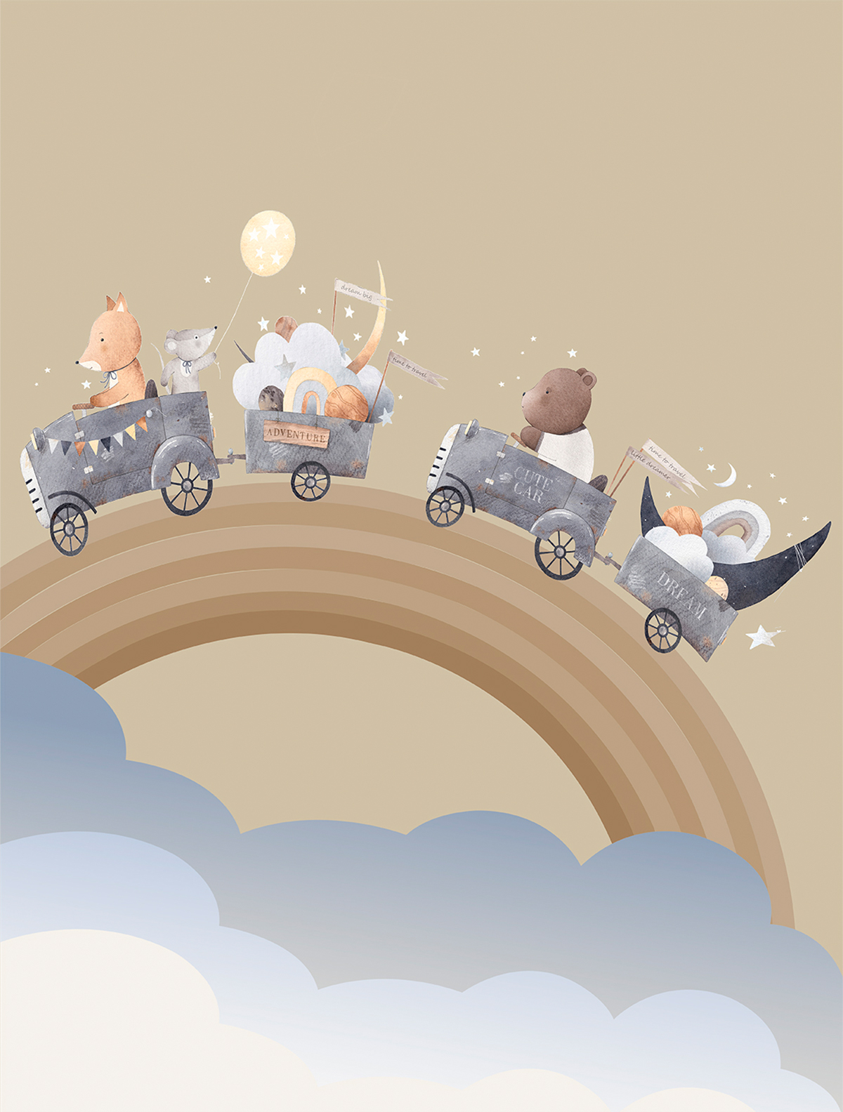 Papier peint panoramique Nuage Rainbow Travel bleu - Farandole de Lutèce | Réf. LTC-CW6002-1