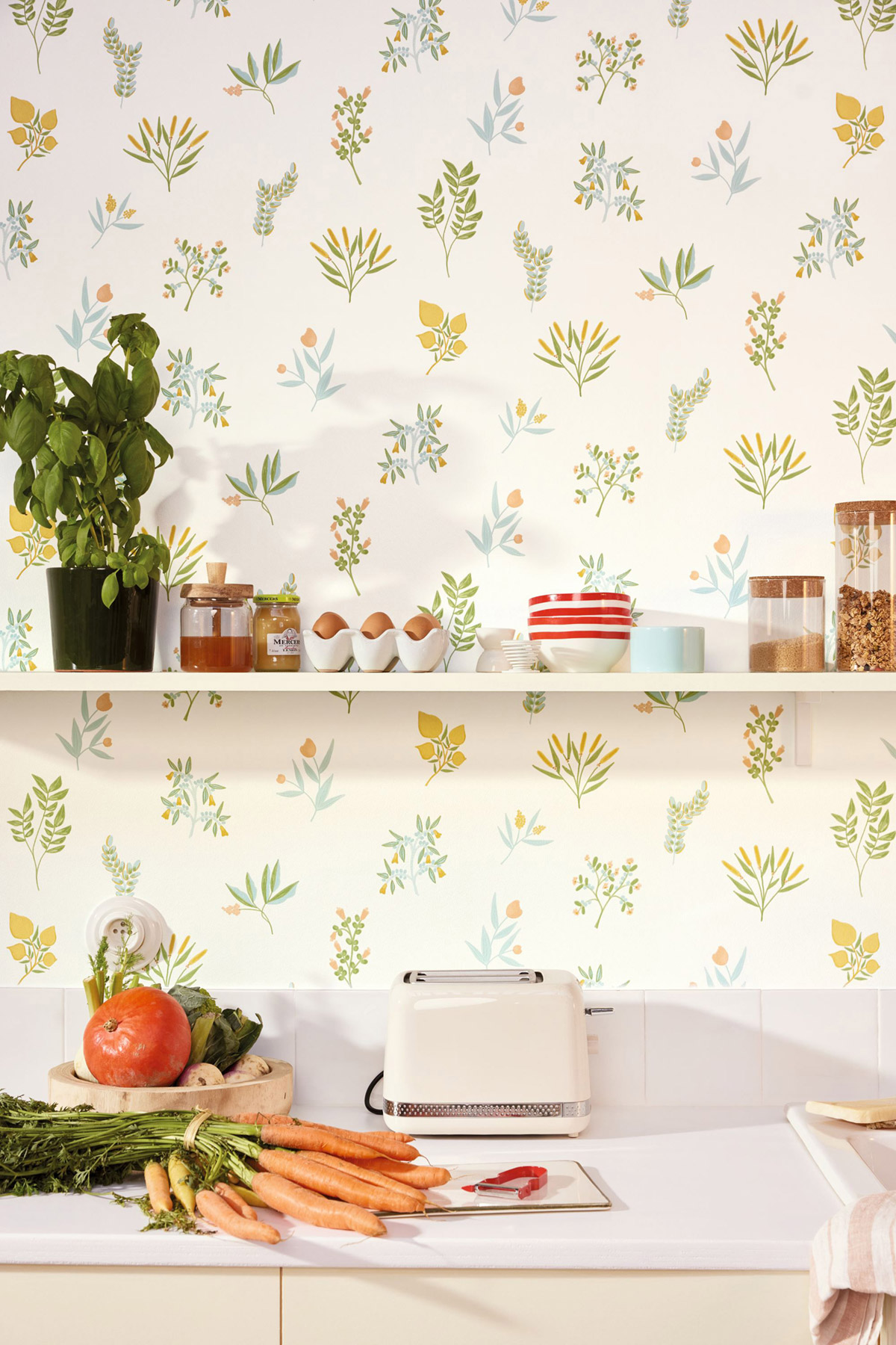 Papier peint Vintage Bouquet Luck curry bleu vert - Green Life 2 de Casélio | Réf. GNL2105370251