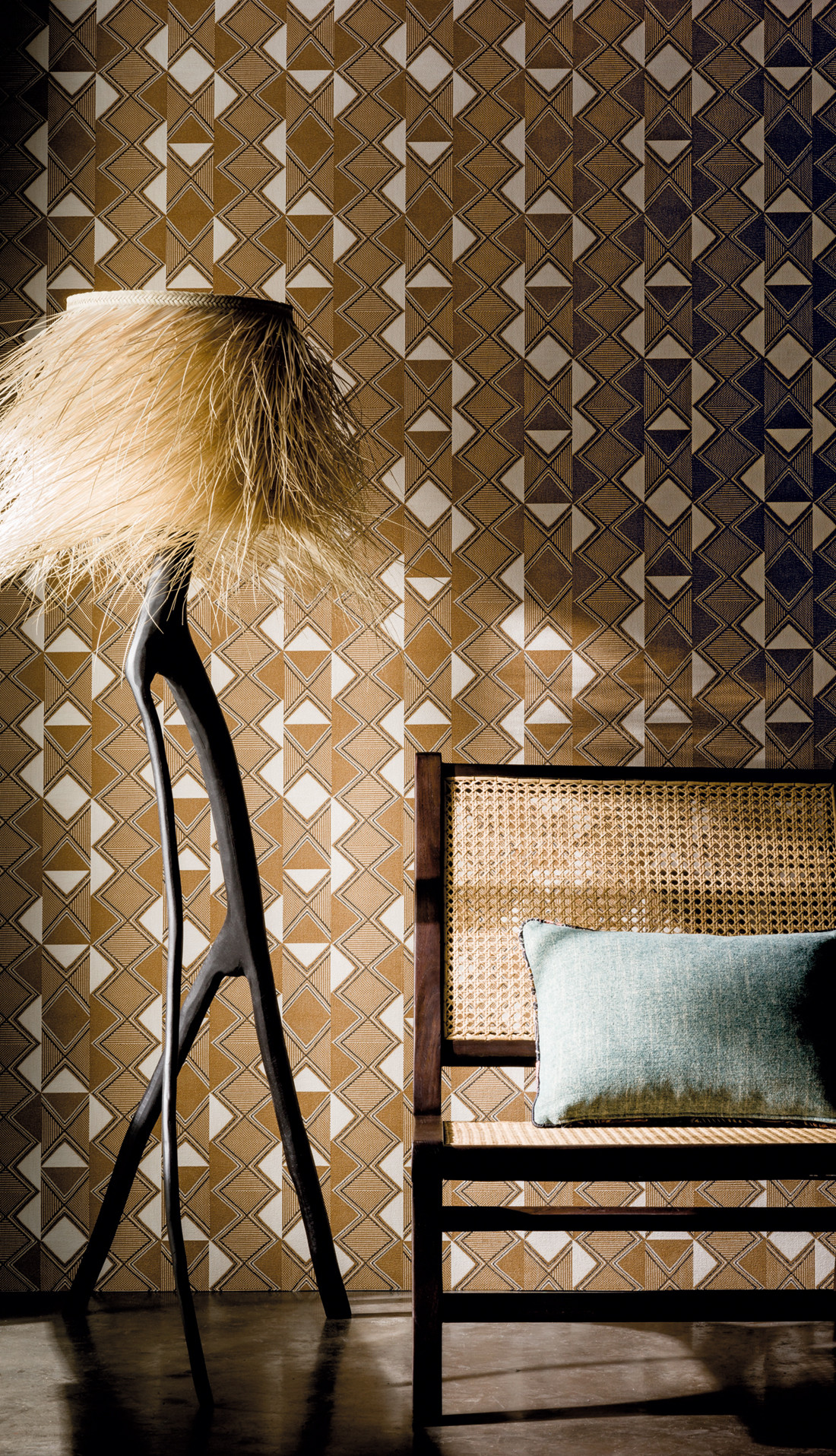 Papier peint ethnique Calcada Moutarde - Rio Madeira de Casamance | Réf. CAS-74270364