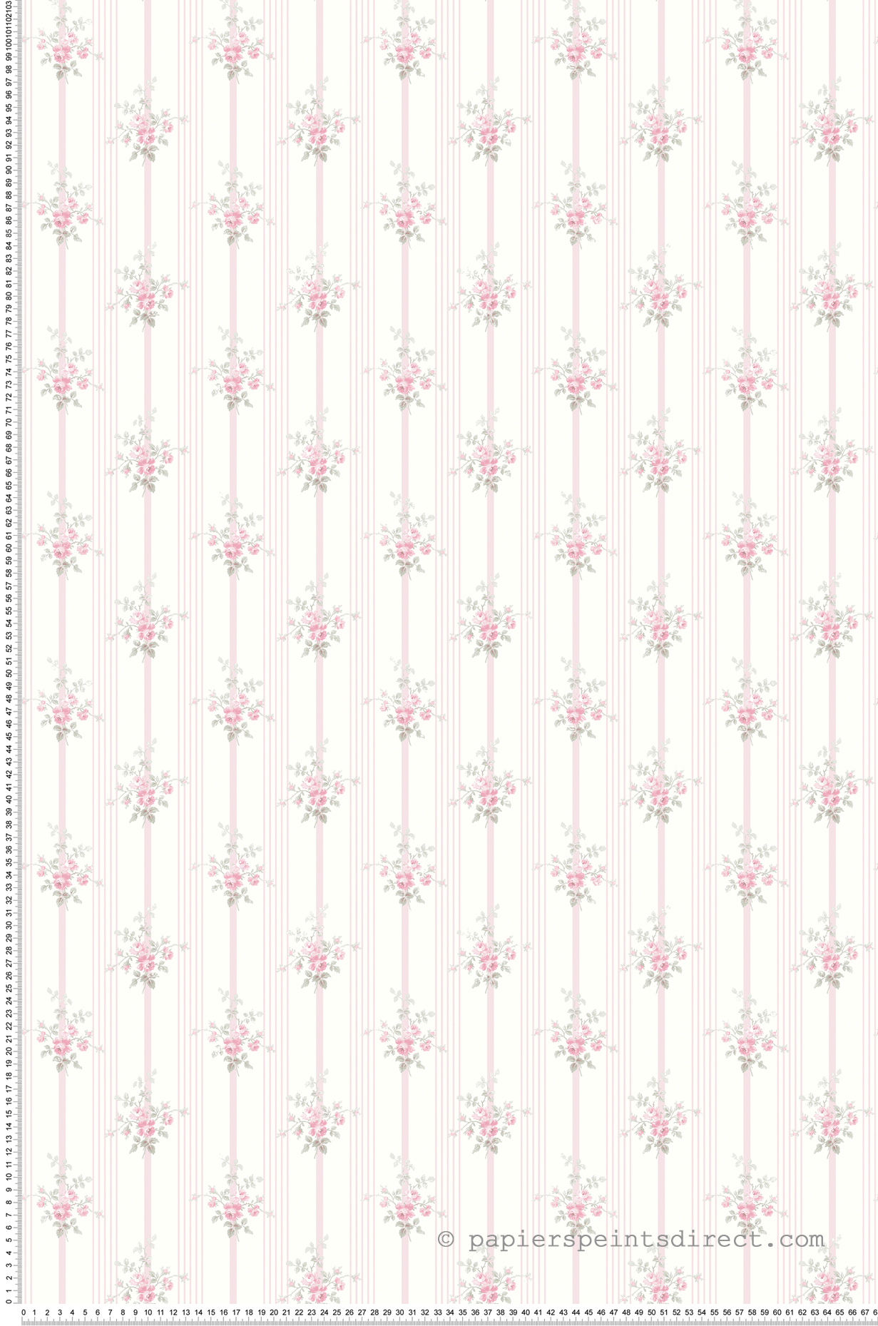 Papier peint Rayures Fleurs rose - Alice et Rose de Lutèce | Réf. LTC-VI80201