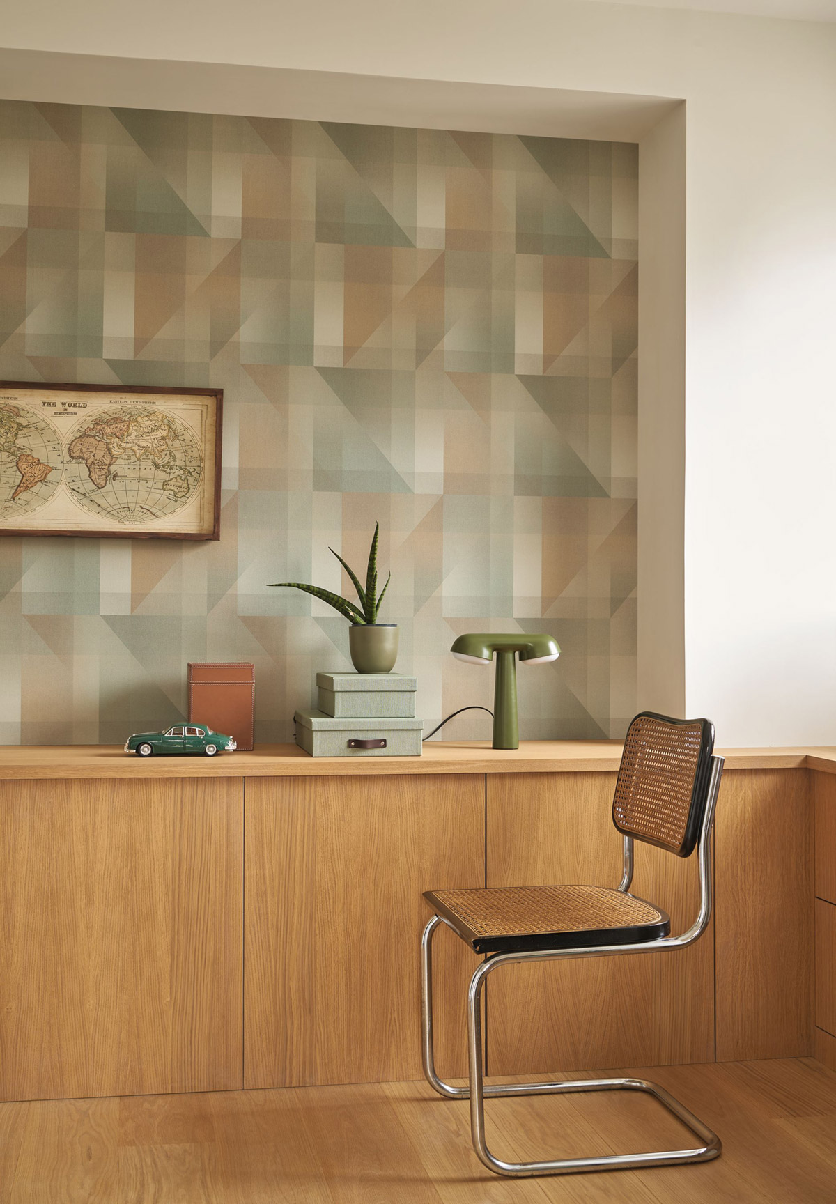 Papier peint Patchwork Géométrique Edward kaki - Carnaby Street de Casadéco | Réf. CARN200507122