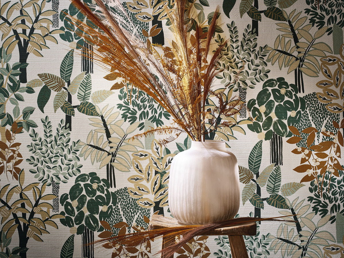 Papier peint Feuillage Peradeniya blanc émeraude - Golfe du Bengale de Casamance AMB2 | Réf. CAS-75940202