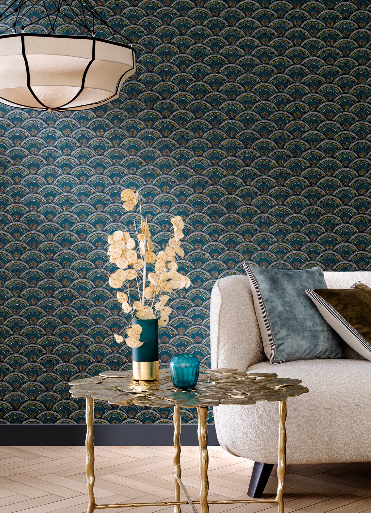 Papier peint Cercle Ethnique Otto vert bleu - Printemps Viennois de Casamance | Réf. CAS-74821544