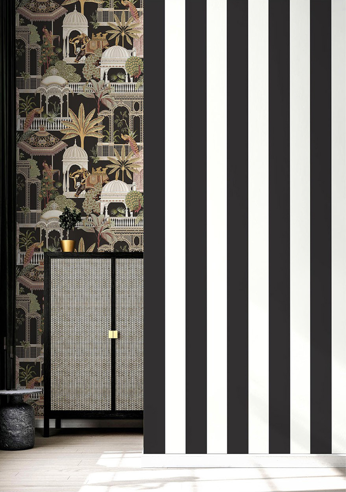 Papier peint Rayure Bicolore noir blanc - Maison Paradis de Lutèce | Réf. LTC-MP15563