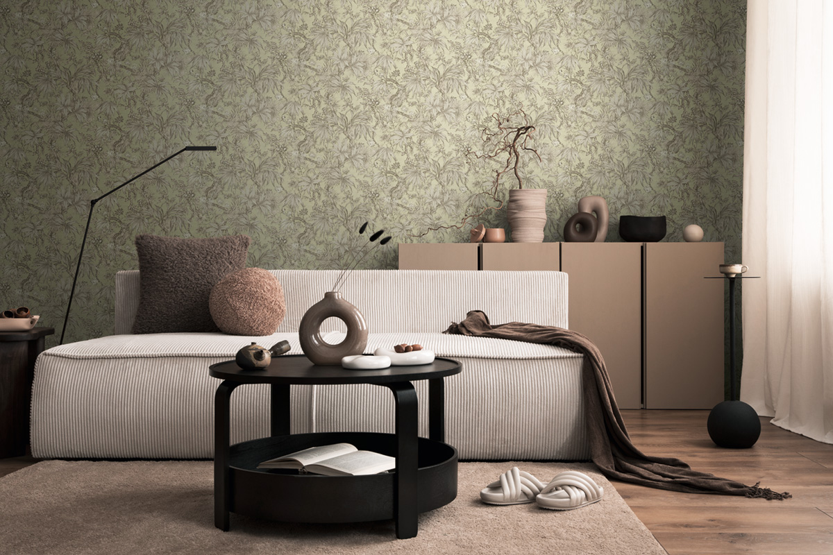 Papier peint Jungle Feuillage vert amande métallisé - History of Art 2 d'AS Création | Réf. AS-790475