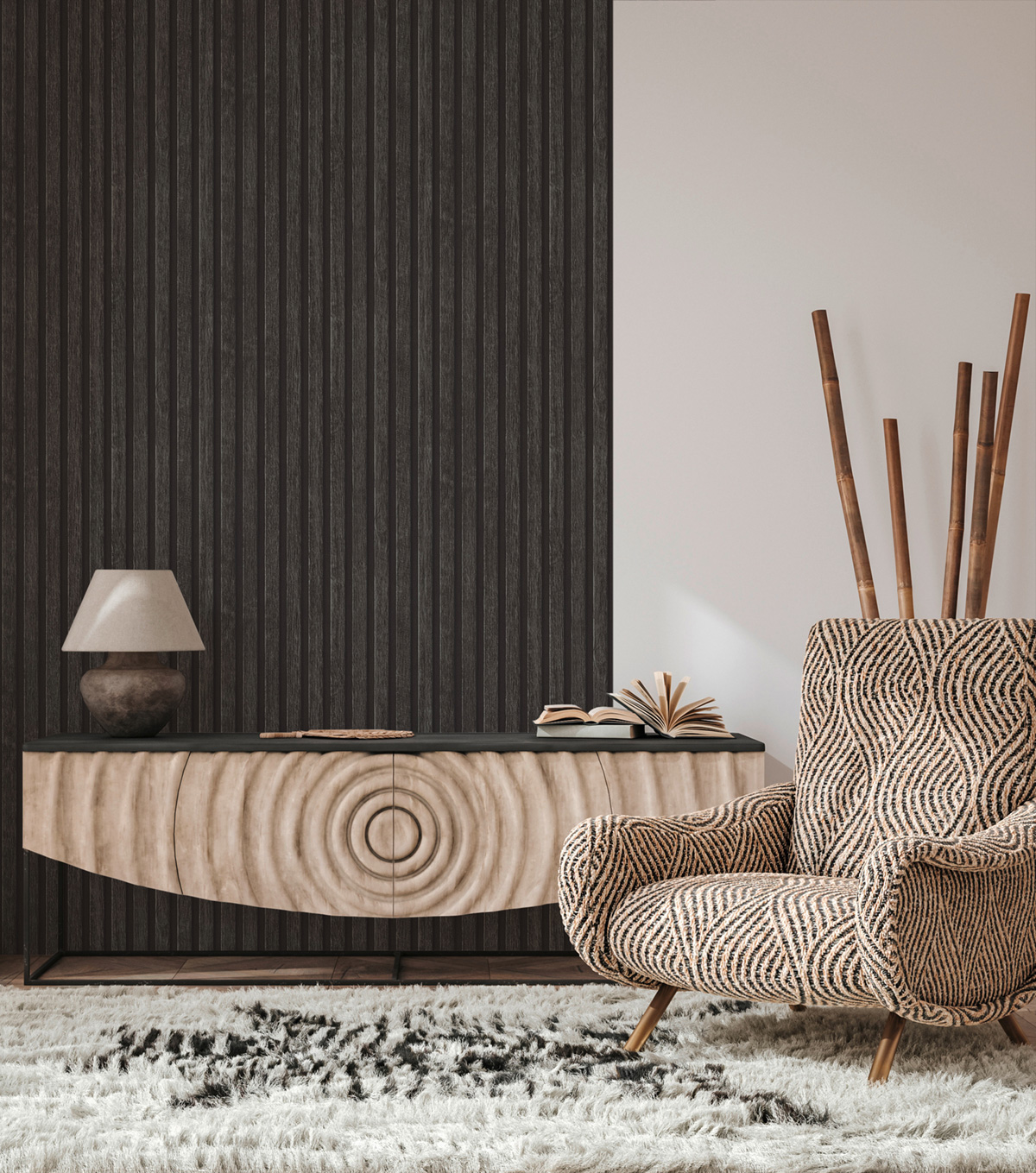 Papier peint Tasseaux Bois Chêne noirci - Pintwalls 2 d'A.S. Création AMB4 | Réf. AS-391094