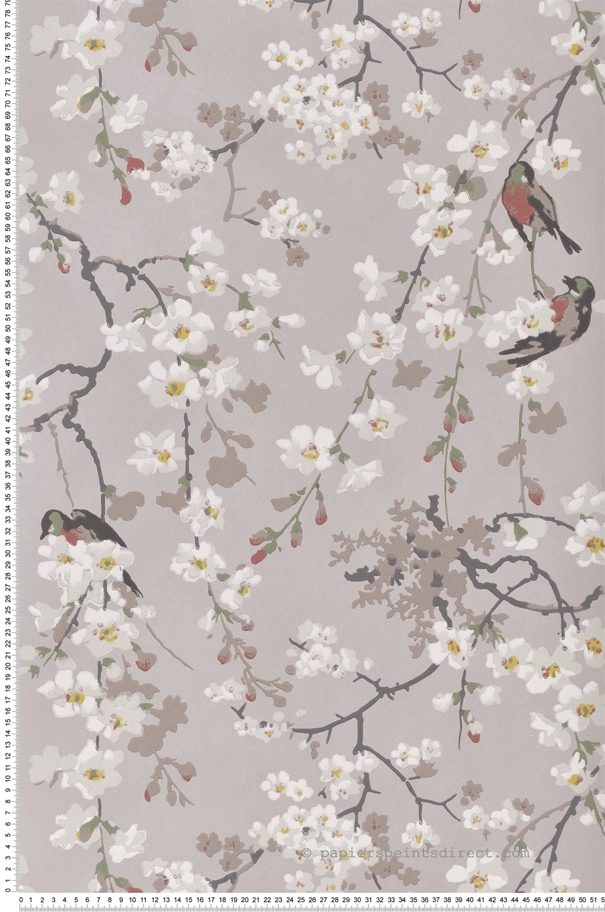 Papier peint fleurs Massingberd Blossom Grey - National Trust Papers 2 de Little Greene | Réf. 0260MAGREYZ