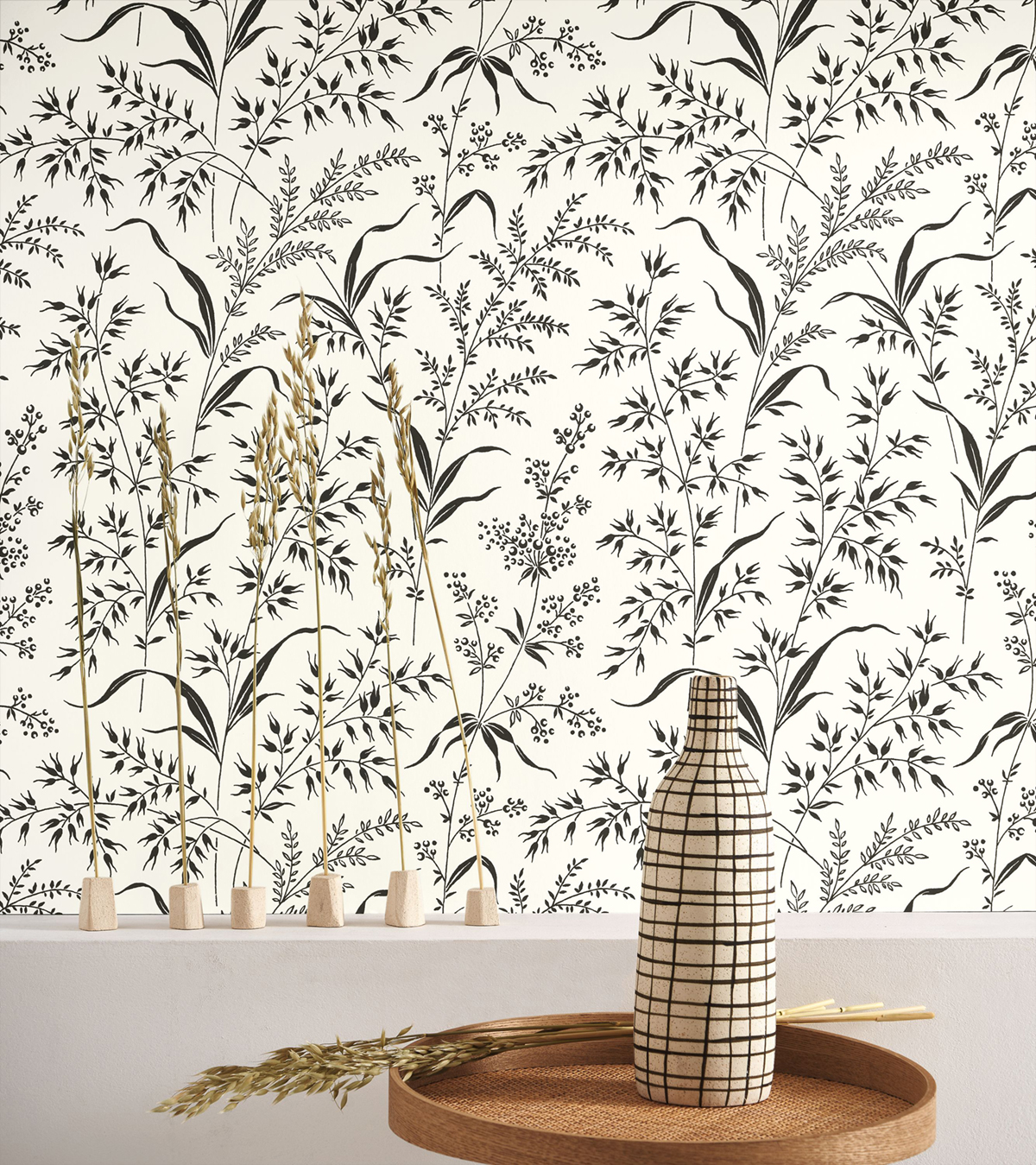 Papier peint Champ d'Herbe noir fusain blanc - Soliflore de Casadéco | Réf. SOLI200280990