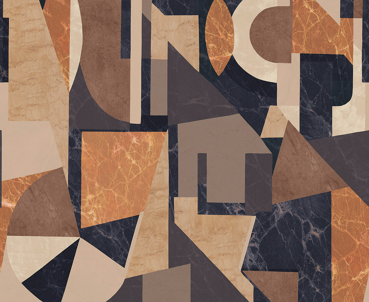 Papier peint panoramique Géométrique Pierre Palazzi ambre - A, B et C H260 - Rock de Masureel | Réf. MAS-DGROC101X-260