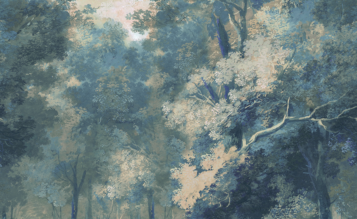 Papier peint panoramique Forêt bleu pétrole - A, B, C et D H260 - Wall Designs IV de Masureel | Réf. MAS-DG4WOO101X-260