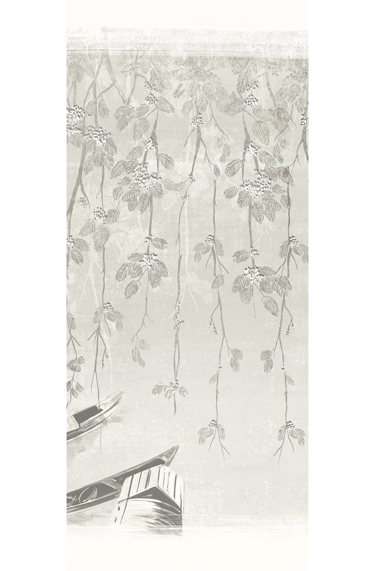 Papier peint panoramique Barque Japonaise River gris - C H300 - Kimono de Masureel | Réf. MAS-DGKIM2013