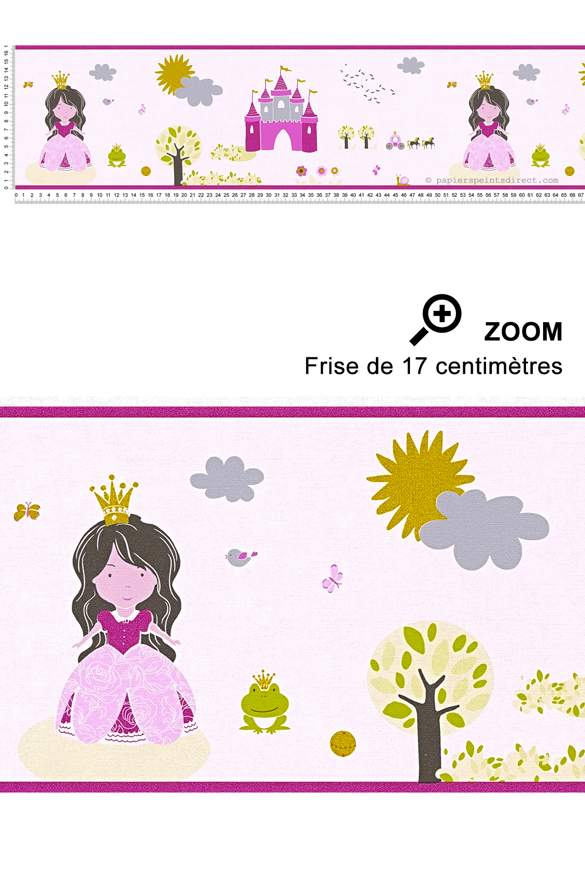 Frise princesse et château fond rose - Little Stars AS Création | Réf. SP04409