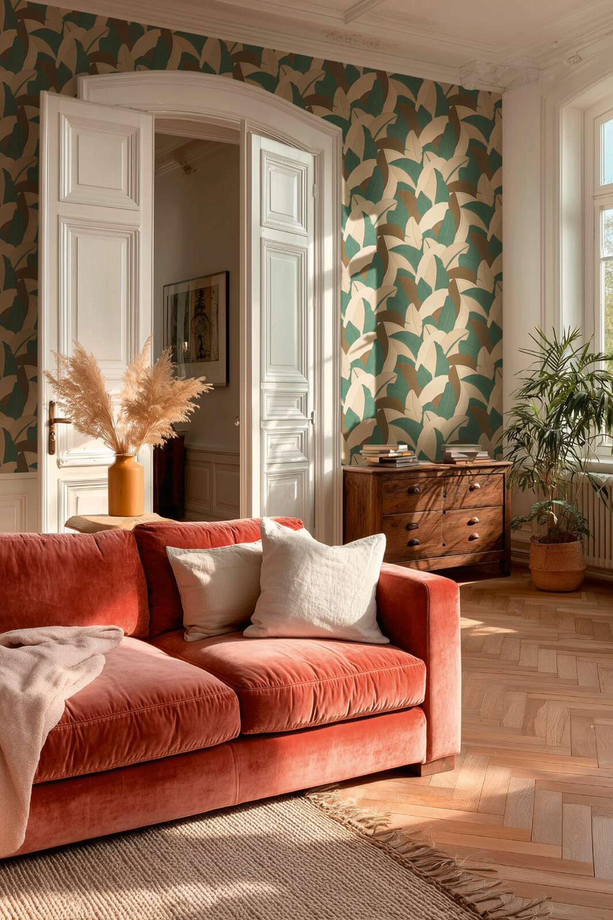 Papier peint Feuillage Graphique bleu canard - Vibes & Styles d'A.S. Création | Réf. AS-790392