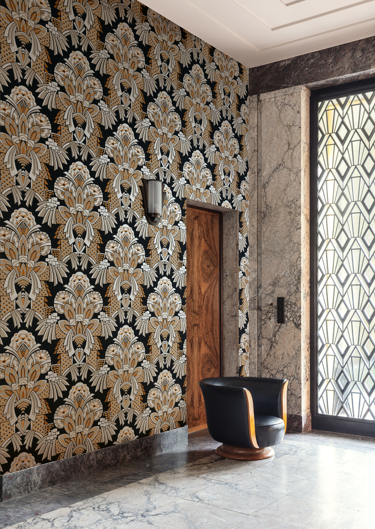 Papier peint Médaillon Baroque Dorothy beige métallisé - Folies de Masureel | Réf. MAS-FOL704