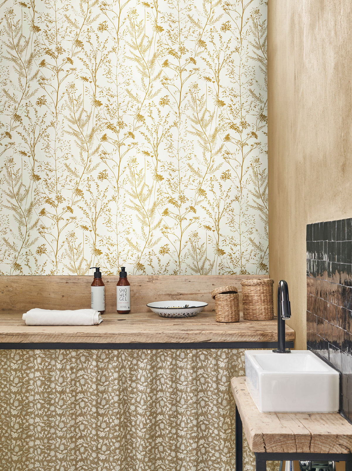 Papier peint Floral Prairie vert métallisé - Sentier des Dunes de Casadéco | Réf. SENT200957261