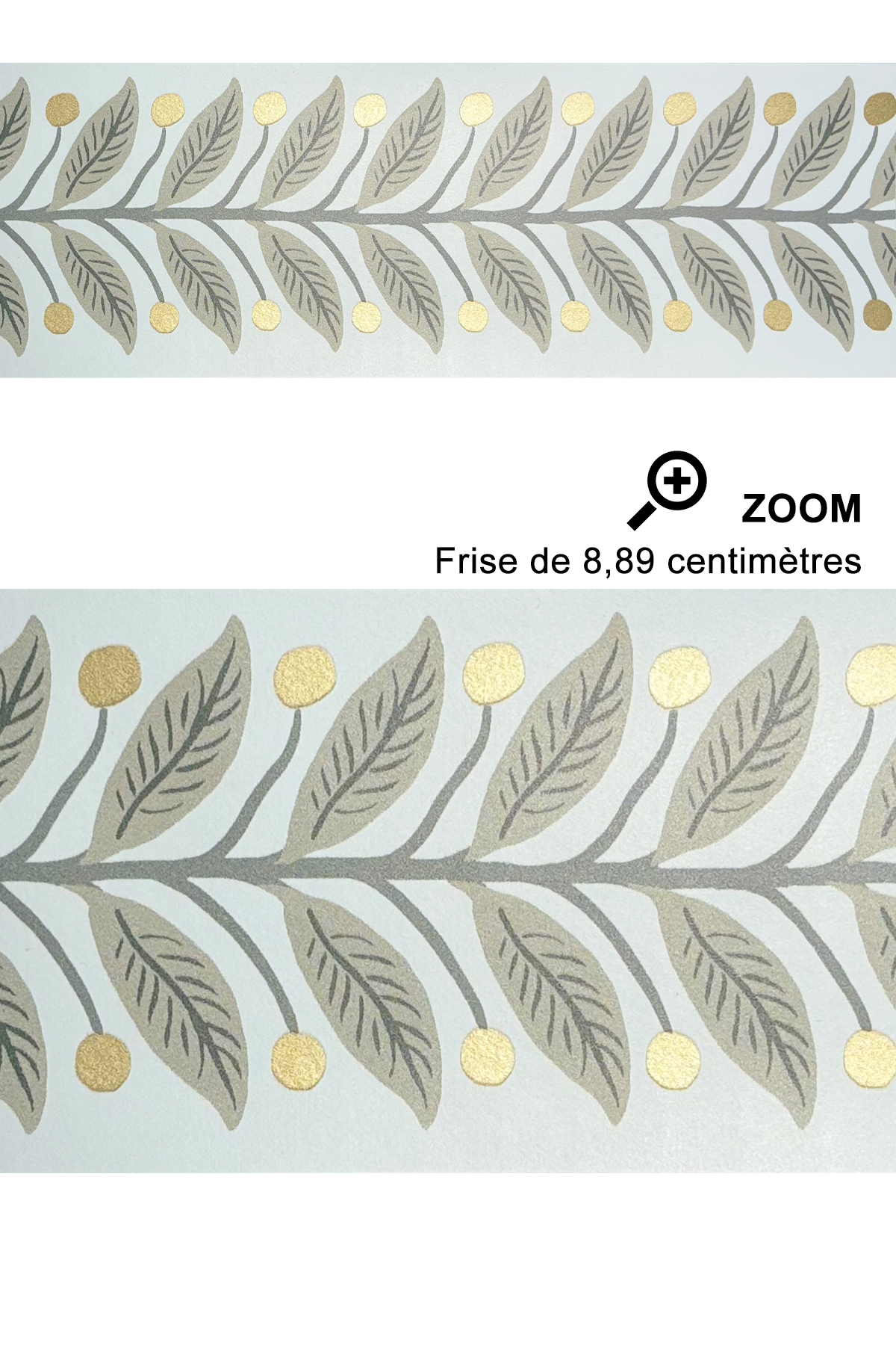 Papier peint Frise Feuillage Garden gris doré - Rifle Paper Co. 3 de York (Initiales) | Réf. INI-RF7532B