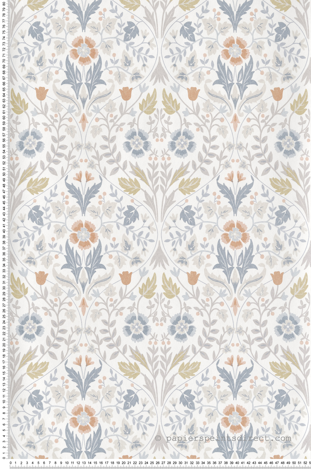 Papier peint Fleuri Anglais Archibald bleu fumée - Arts & Crafts de Casadéco | Réf. ARCR86336105