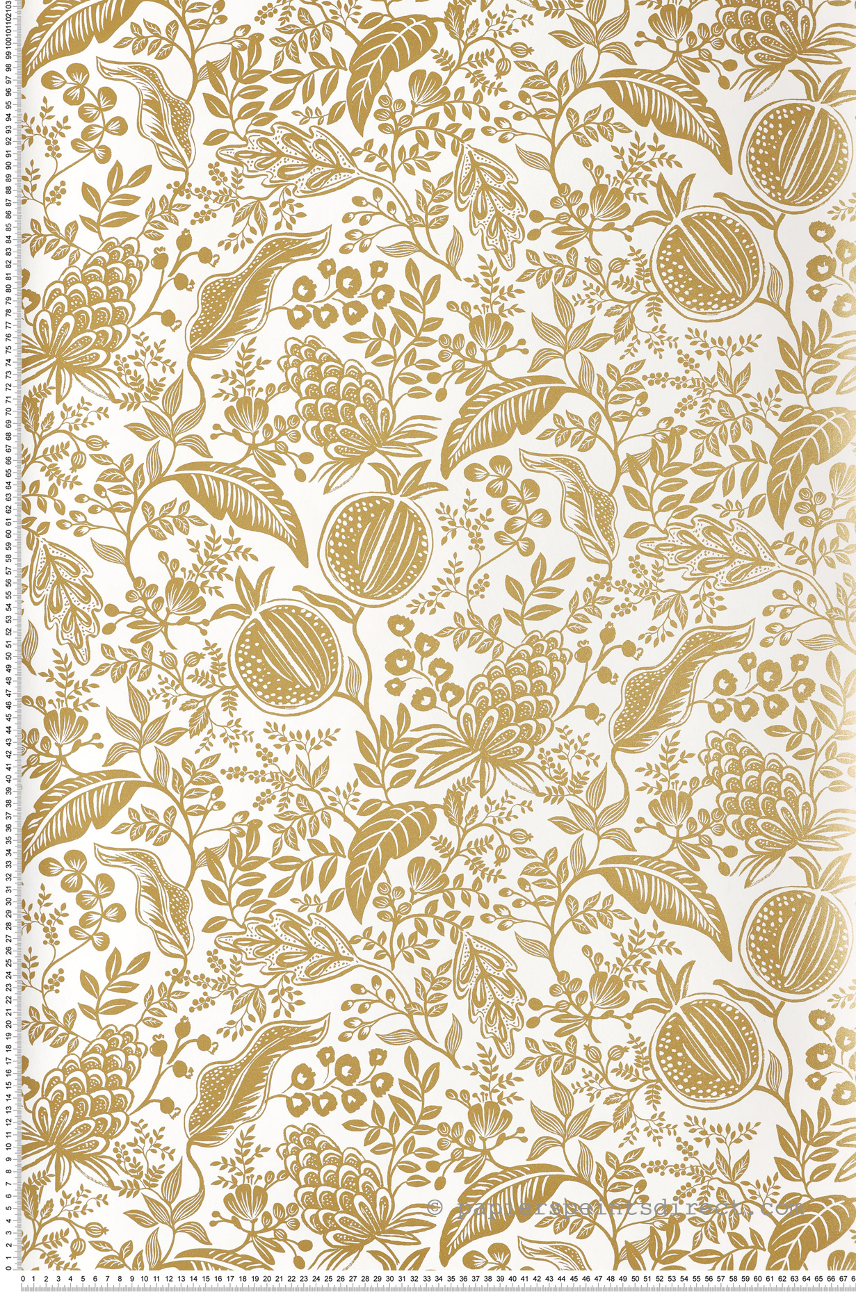 Papier peint Feuillage Grenade doré blanc - Rifle Paper Co. 2 de York (Initiales) | Réf. INI-RP7391