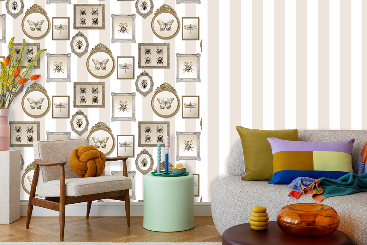 Papier Peint Cadre Insecte Entomologie Pop beige - Illusion d'Ugépa | Réf. UGP-M89507