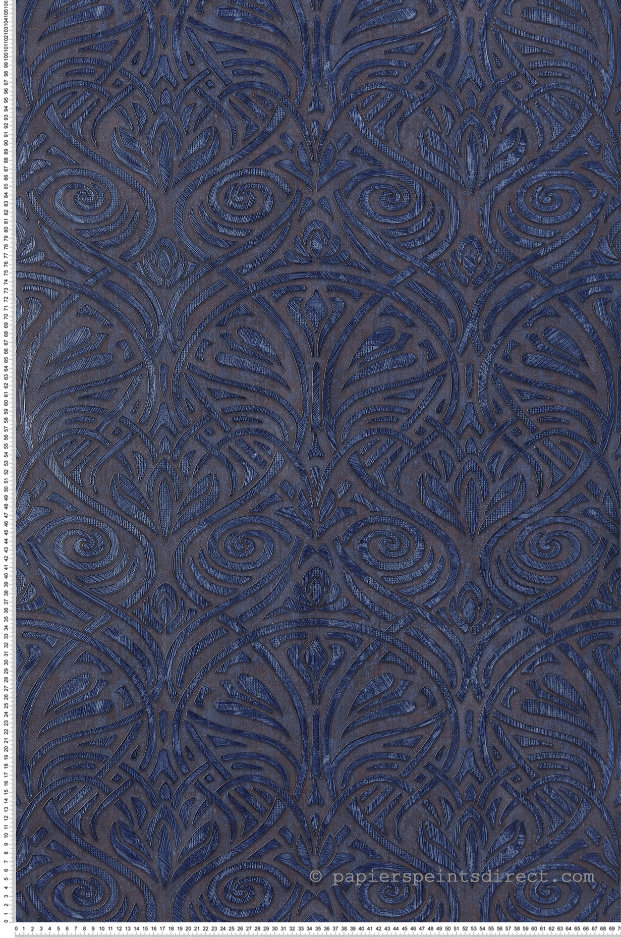 Papier peint Baroque damassé Rabat bleu - Mansour de Casamance | Réf. CAS-74410630