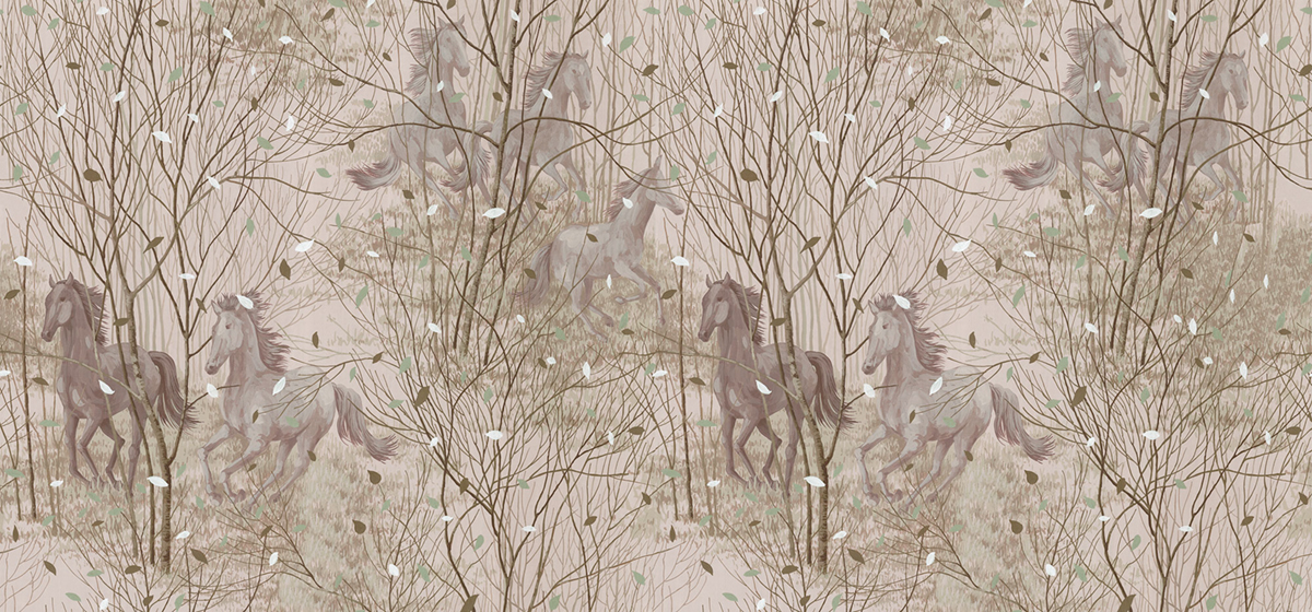 Papier peint panoramique Cheval Forêt Free Spirit - Papier peint Komar Into Wonderland