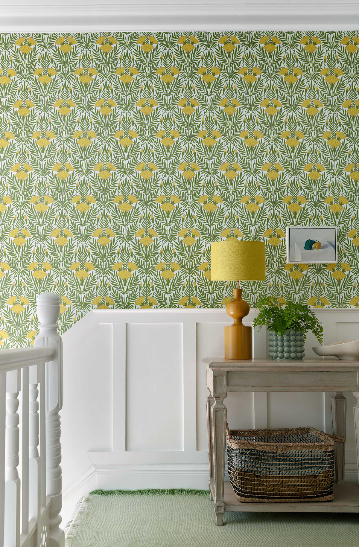 Papier peint Floral Fanfare Art Déco jaune vert - V&A Decorative Papers d'Initiales | Réf. INI-31117101