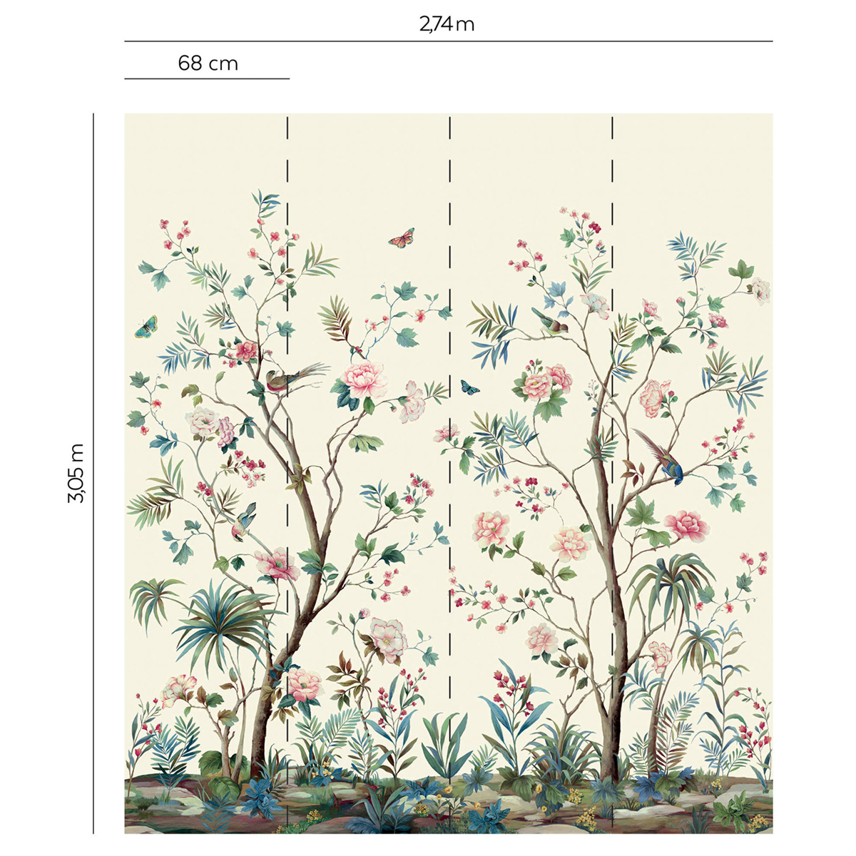 Papier peint panoramique Jardin de Charleston beige - Daisy Bennett d'Initiales | Réf. INI-DB31400M