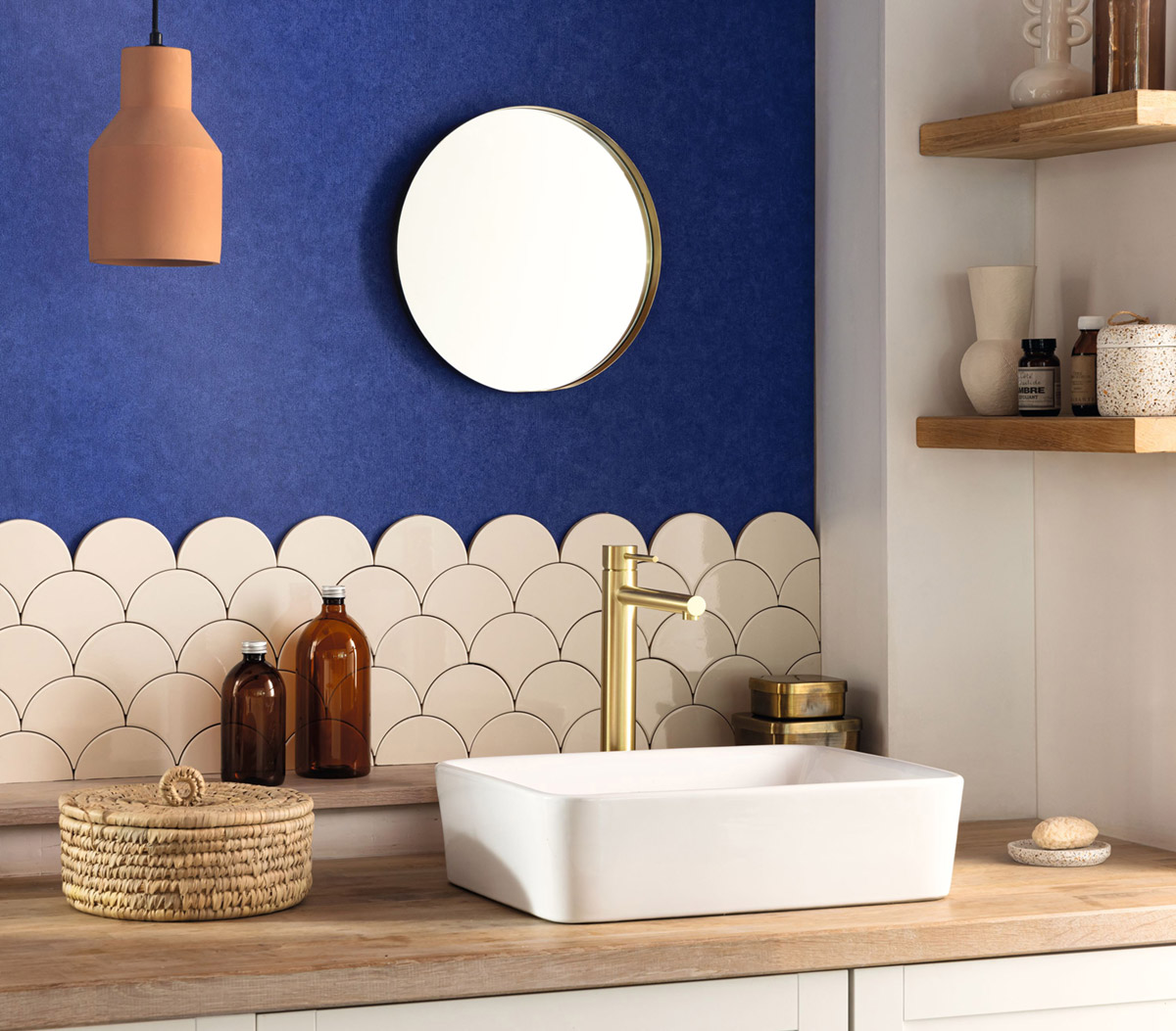 Papier peint Uni Terre Cuite bleu indigo - Céramique de Casélio | Réf. CER105246544