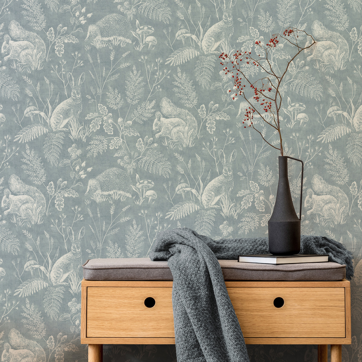 Papier peint Toile de Jouy Animaux Woodland bleu - Beaux Arts de Lutèce | Réf. LTC-M1802