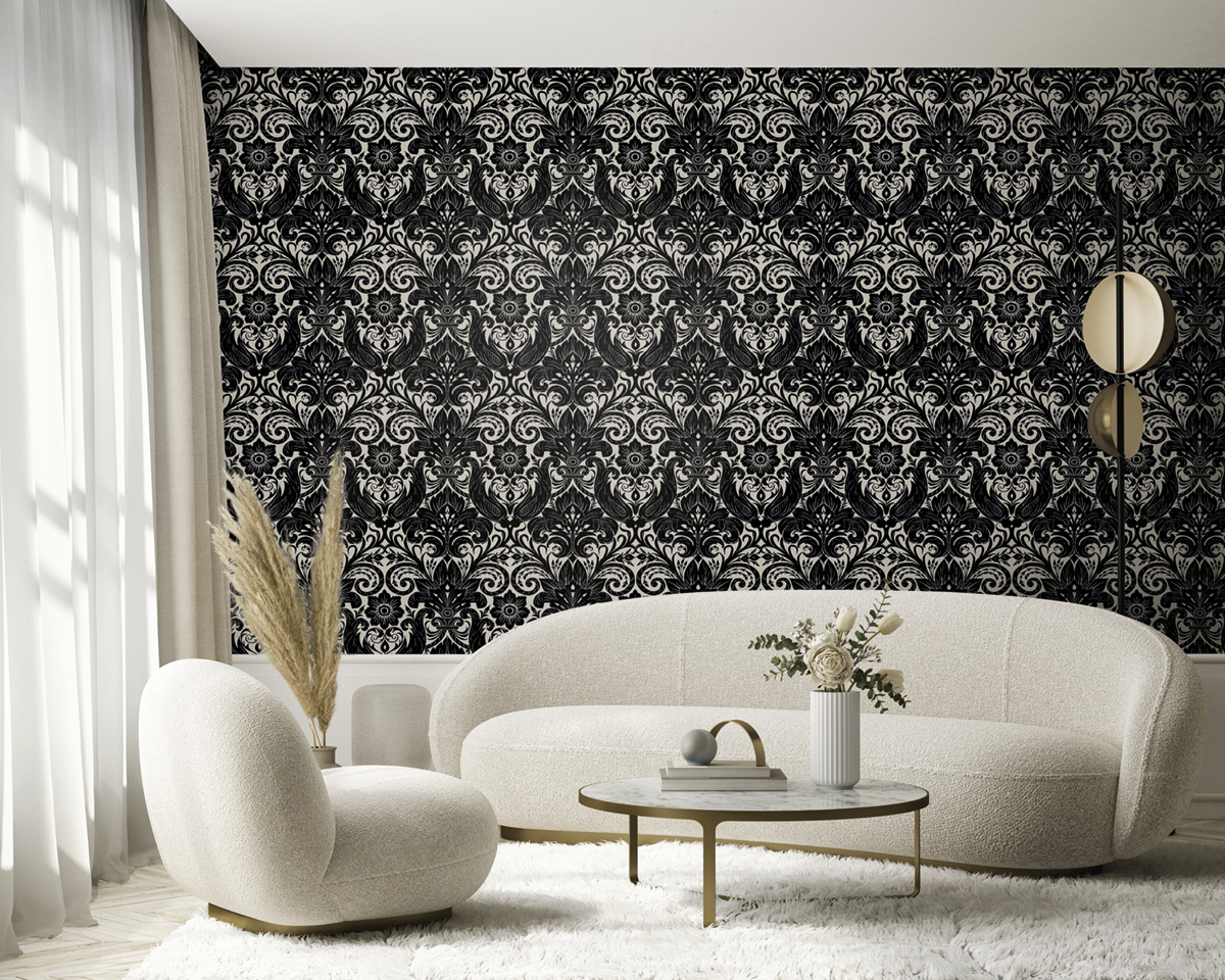 Papier peint Médaillon Floral Velours noir - The Wall Llewelyn-Bowen de Lutèce | Réf. LTC-LB25166