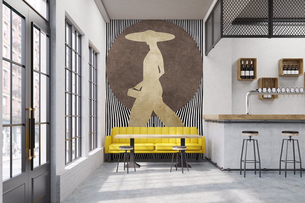 Papier peint panoramique Graphique La Madame Noir - Référence DD119961 - Intissé 200g/m2 - Standard 200 x 280