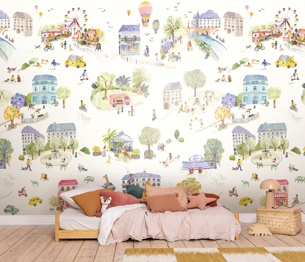 Papier peint Panoramique Dreaming Village multicouleurs 300X280 - Happy Kids Club de Casélio | Réf. HKC107709908