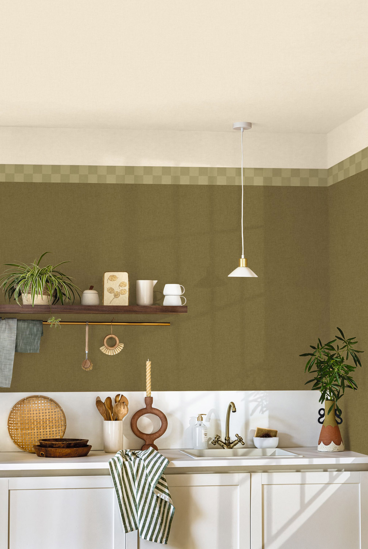 Frise Damier Checks Border vert kaki - Line Up de Casélio | Réf. LNP106797150