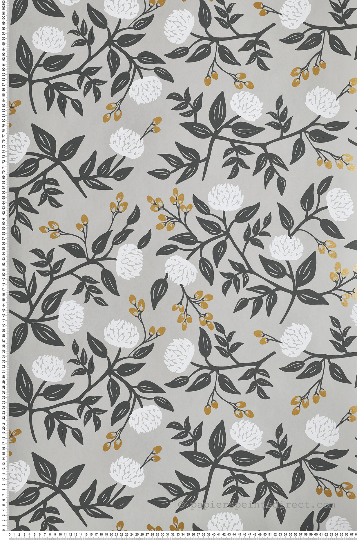 Papier peint Fleuri Peonies gris - Rifle Paper Co. d'Initiales | Réf. INI-RI5152
