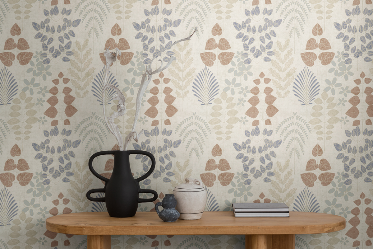 Papier peint Herbier Graphique Athyrium bleu beige - Nordic Feeling d'A.S. Création AMB2 | Réf. AS-791493