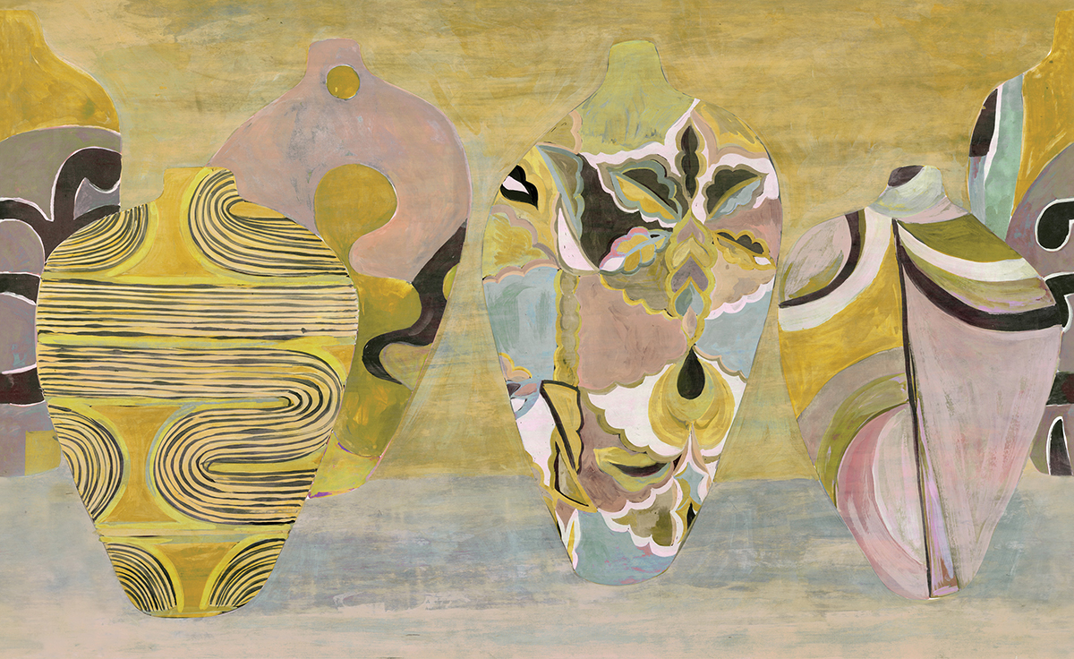 Papier peint panoramique Vase Hiva jaune - A, B, C et D H260 - Terra de Masureel | Réf. MAS-DG4HIV101X-260